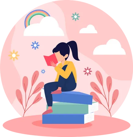 Girl reading book  Illustration