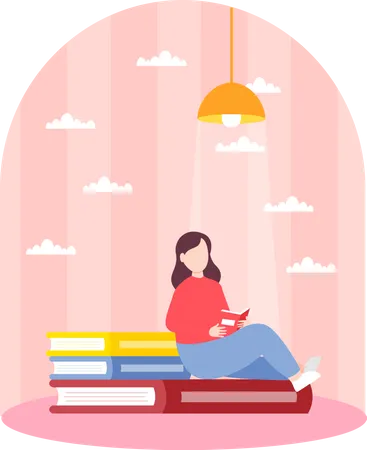 Girl reading book  Illustration