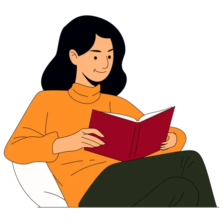 Girl Reading Book  Illustration