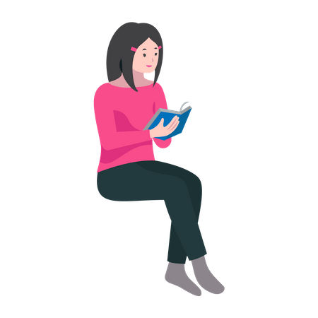 Girl Reading Book  Illustration