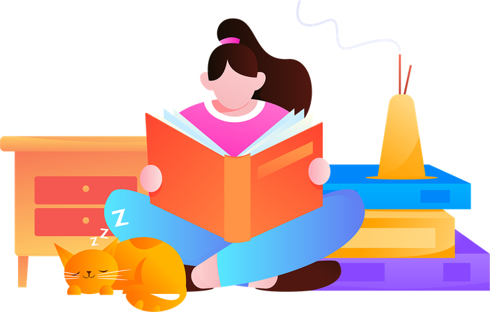 Girl Reading Book  Illustration