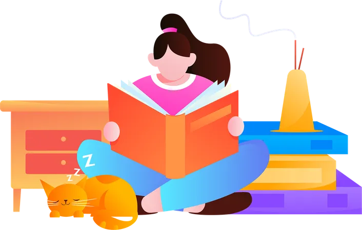 Girl Reading Book  Illustration