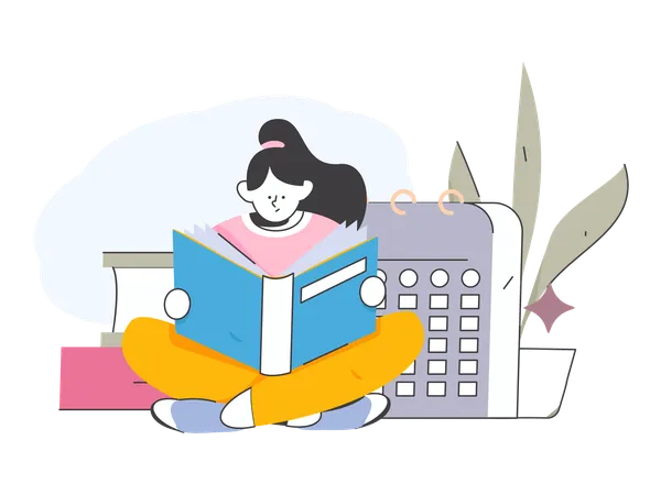 Girl reading book  Illustration