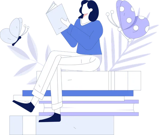 Girl reading book  Illustration