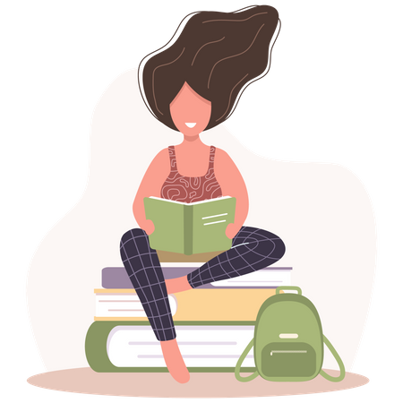 Girl reading book  Illustration