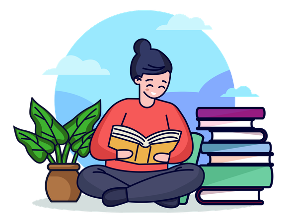 Girl Reading Book  Illustration