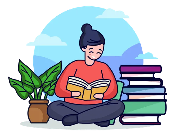 Girl Reading Book  Illustration