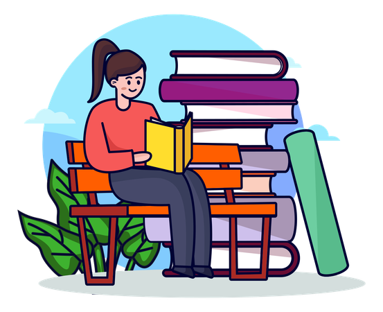 Girl Reading Book  Illustration