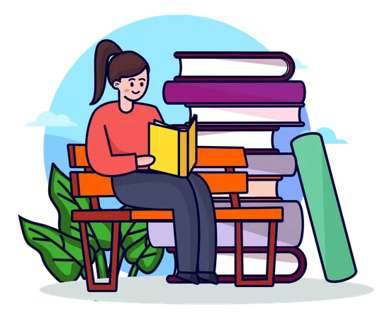 Girl Reading Book  Illustration