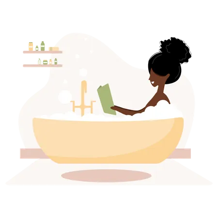 Girl reading book in bathtub Illustration