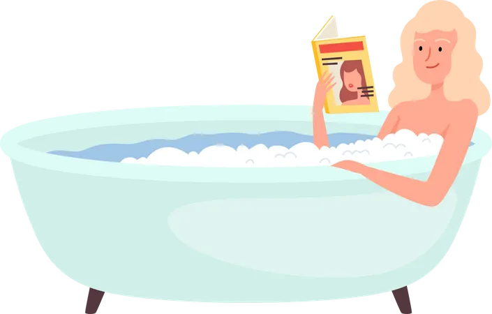 Girl reading book in bathtub  Illustration