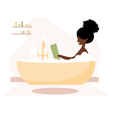 Girl reading book in bathtub  Illustration