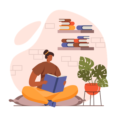 Girl reading book in leisure time Illustration