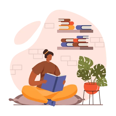 Girl reading book in leisure time Illustration