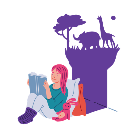 Girl reading book in leisure time  Illustration