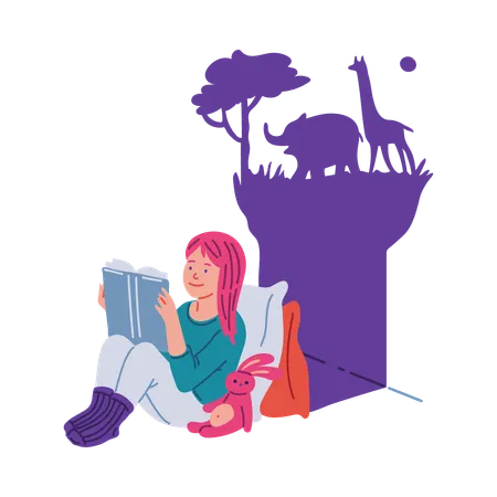 Girl reading book in leisure time  Illustration