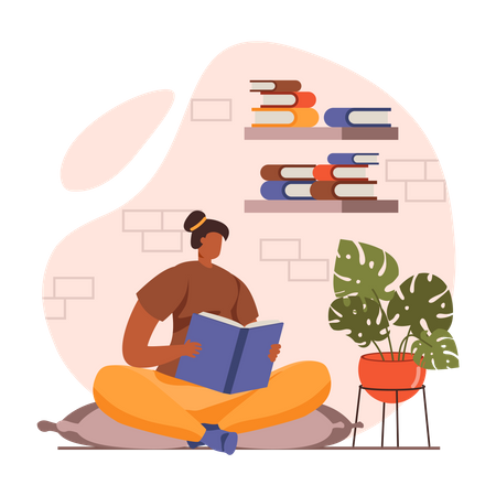 Girl reading book in leisure time  Illustration