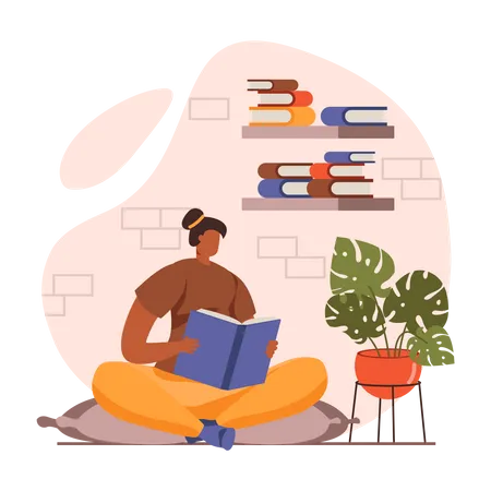 Girl reading book in leisure time  Illustration