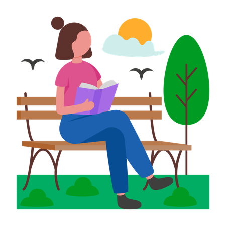 Girl reading book in park  Illustration