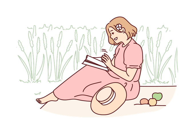 Girl reading book in park  Illustration