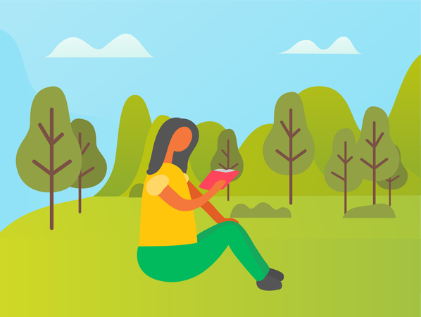 Girl reading book in park  Illustration