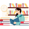 reading book in school library illustration free download