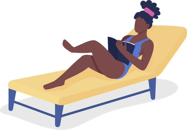 Girl reading book on beach Illustration