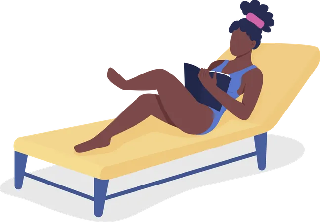 Girl Reading Book On Beach Semi Flat Color Vector Character Lying Figure Full Body Person On White Sunbathing Isolated Modern Cartoon Style Illustration For Graphic Design And Animation Illustration