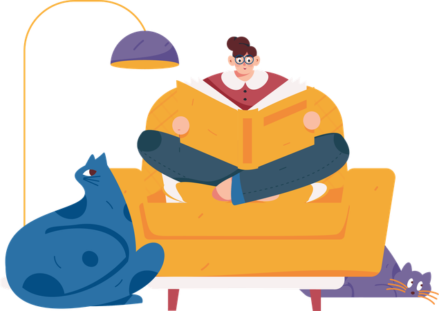 Girl reading book on sofa  Illustration