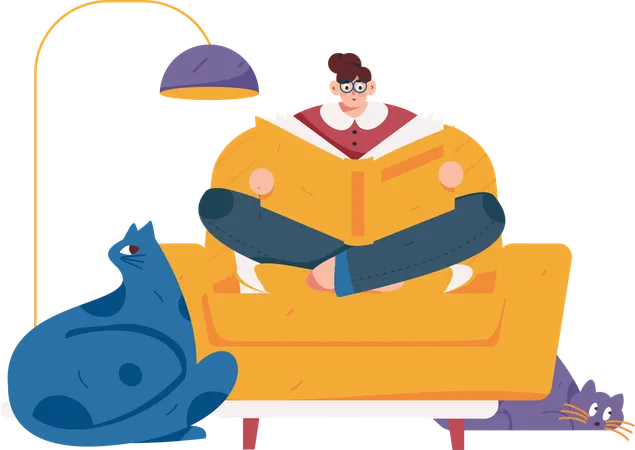 Girl reading book on sofa  Illustration