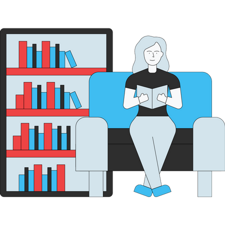 Girl reading book on sofa Illustration