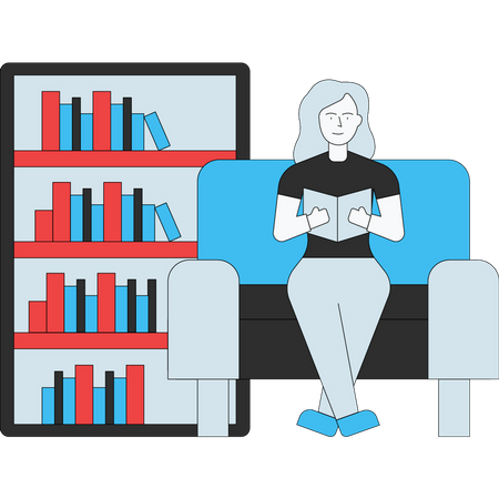 Girl reading book on sofa  Illustration