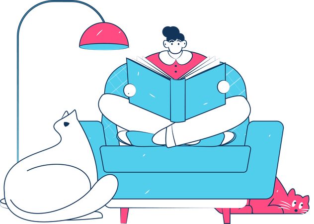 Girl reading book on sofa  Illustration