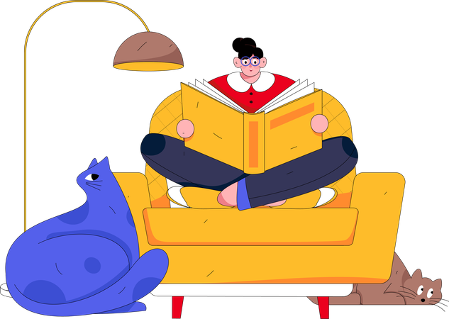 Girl reading book on sofa  Illustration