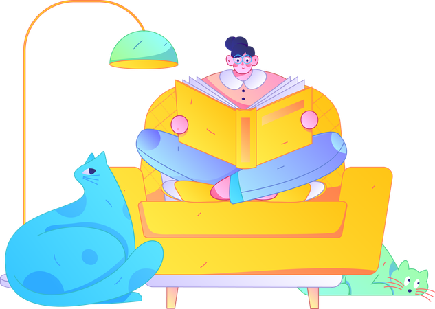 Girl reading book on sofa  Illustration