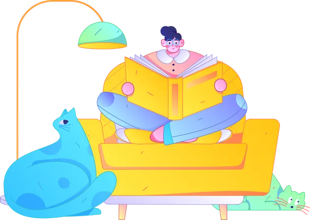 Girl reading book on sofa  Illustration