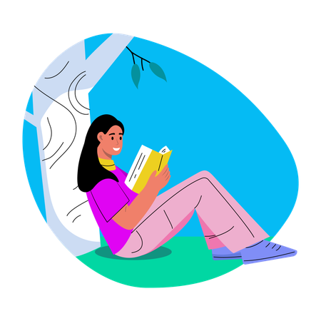 Girl reading book under tree  Illustration
