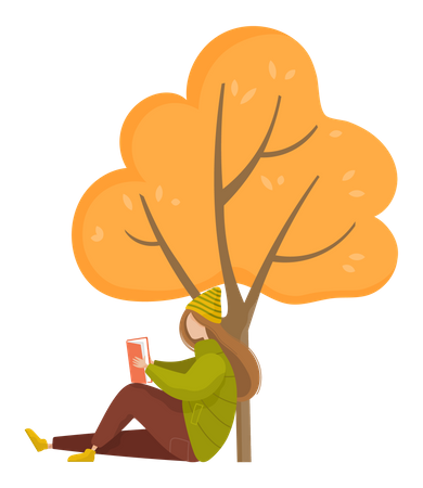 Girl reading book under tree  Illustration