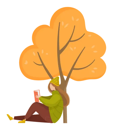 Girl reading book under tree  Illustration