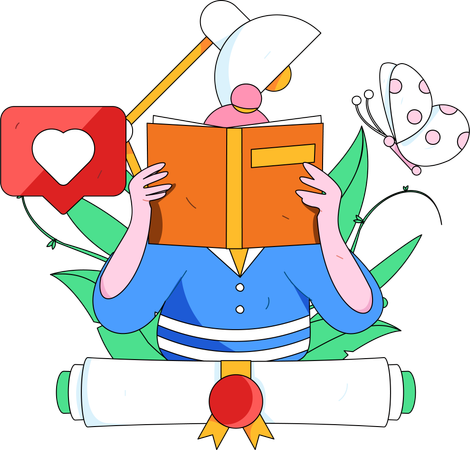 Girl reading book while getting education degree  Illustration