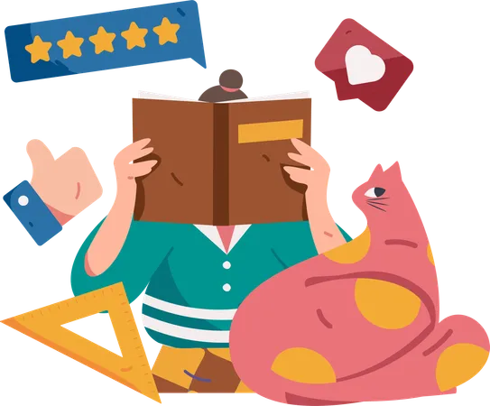 Girl reading book while giving book review  Illustration