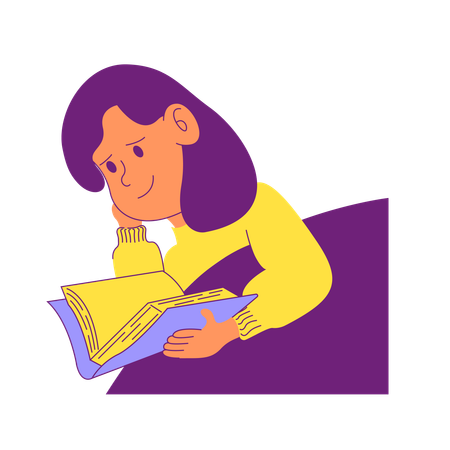 Girl reading book while lie down  Illustration