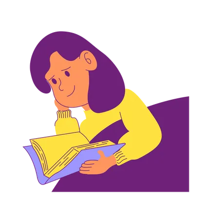Girl reading book while lie down  Illustration