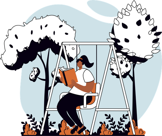 Girl reading book while sitting on seesaw  Illustration