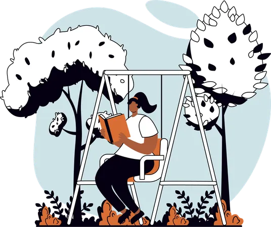 Girl reading book while sitting on seesaw  Illustration