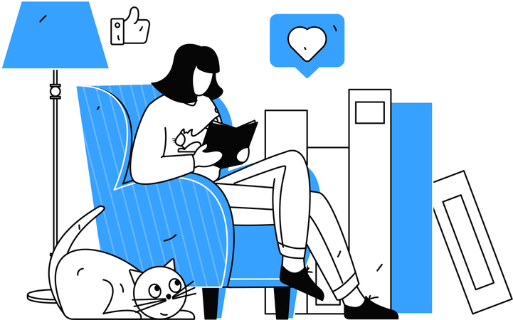 Girl reading book while sitting on sofa  Illustration