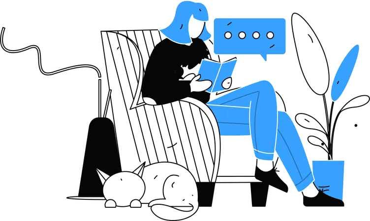 Girl reading book while sitting on sofa  Illustration