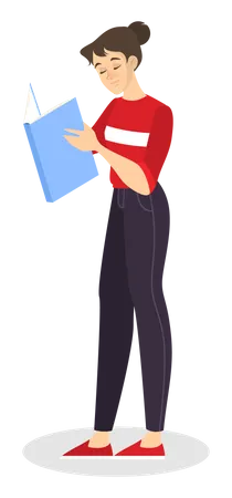 Young Woman Standing And Reading Book Concept The Person Read In Library Guirl Study Isolated Vector Illustration In Cartoon Style Illustration