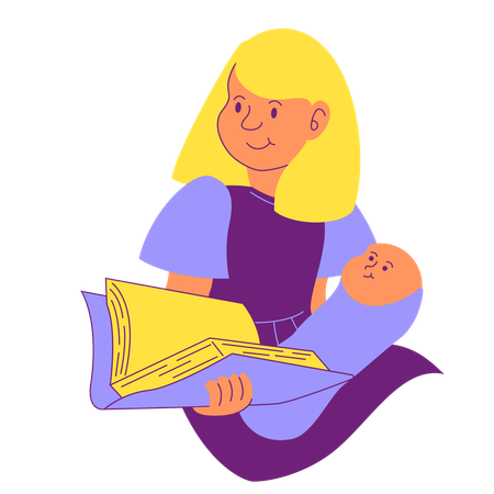 Girl reading book with baby brother  Illustration