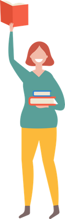Girl Reading Books  Illustration